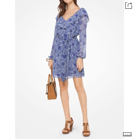 Michael Kors Dresses & Skirts - Ruffled Paisley Tie-Waist Dress in True Navy